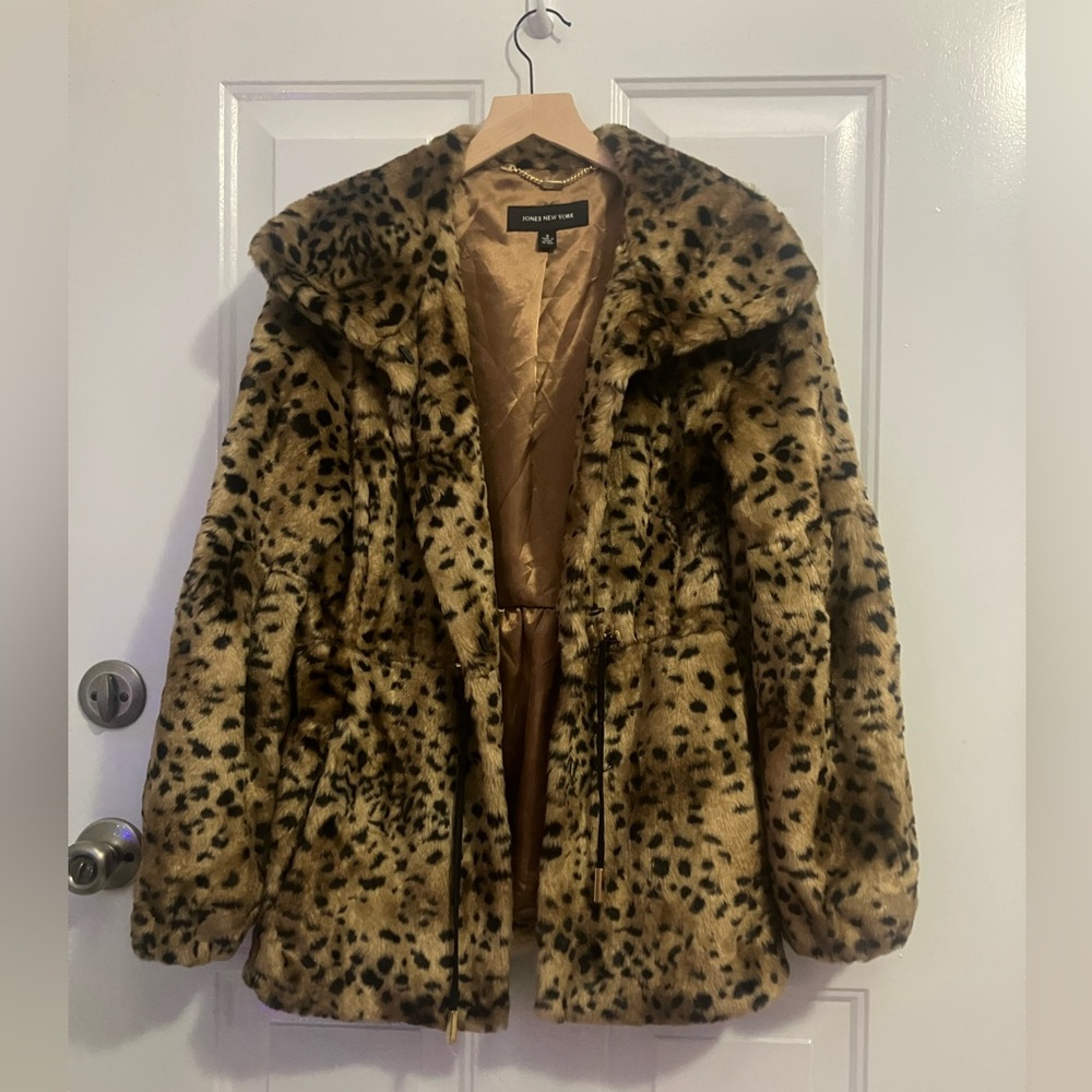Jones New York-leopard print faux fur, jacket, coat